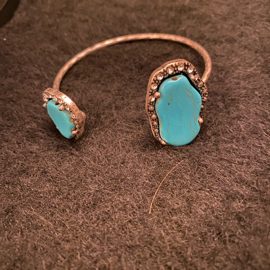 Silver And Rhinestone Faux Turquoise Bracelet Euc